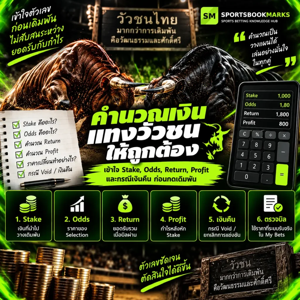 คำนวณเงินแทงวัวชน วิธีคิด Stake Odds Return Profit และเงินคืน