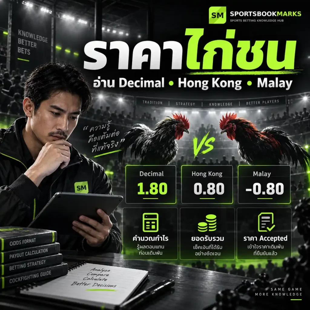ราคาไก่ชน วิธีอ่าน Decimal Hong Kong และ Malay พร้อมคำนวณกำไรและยอดรับรวม