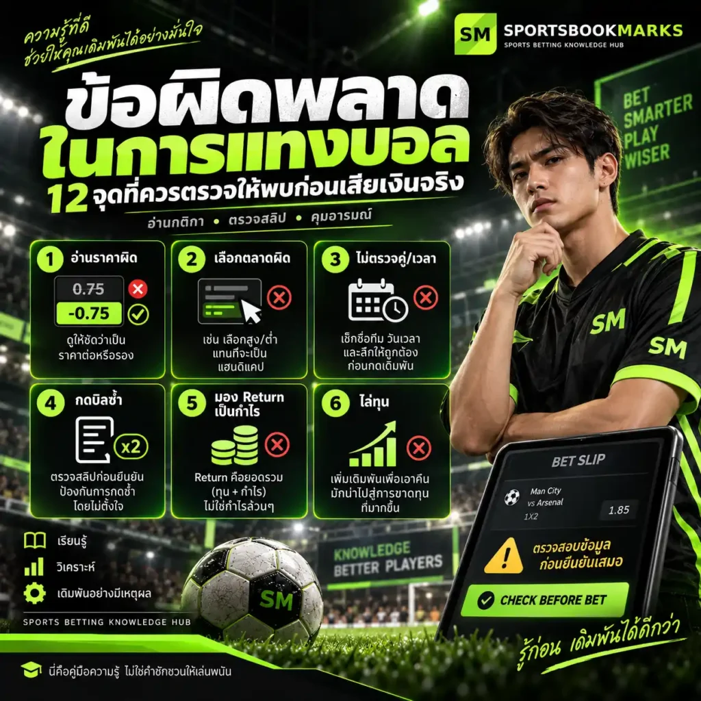 ข้อผิดพลาดในการแทงบอล อ่านราคาผิด เลือกตลาดผิด กดบิลซ้ำ และไล่ทุน