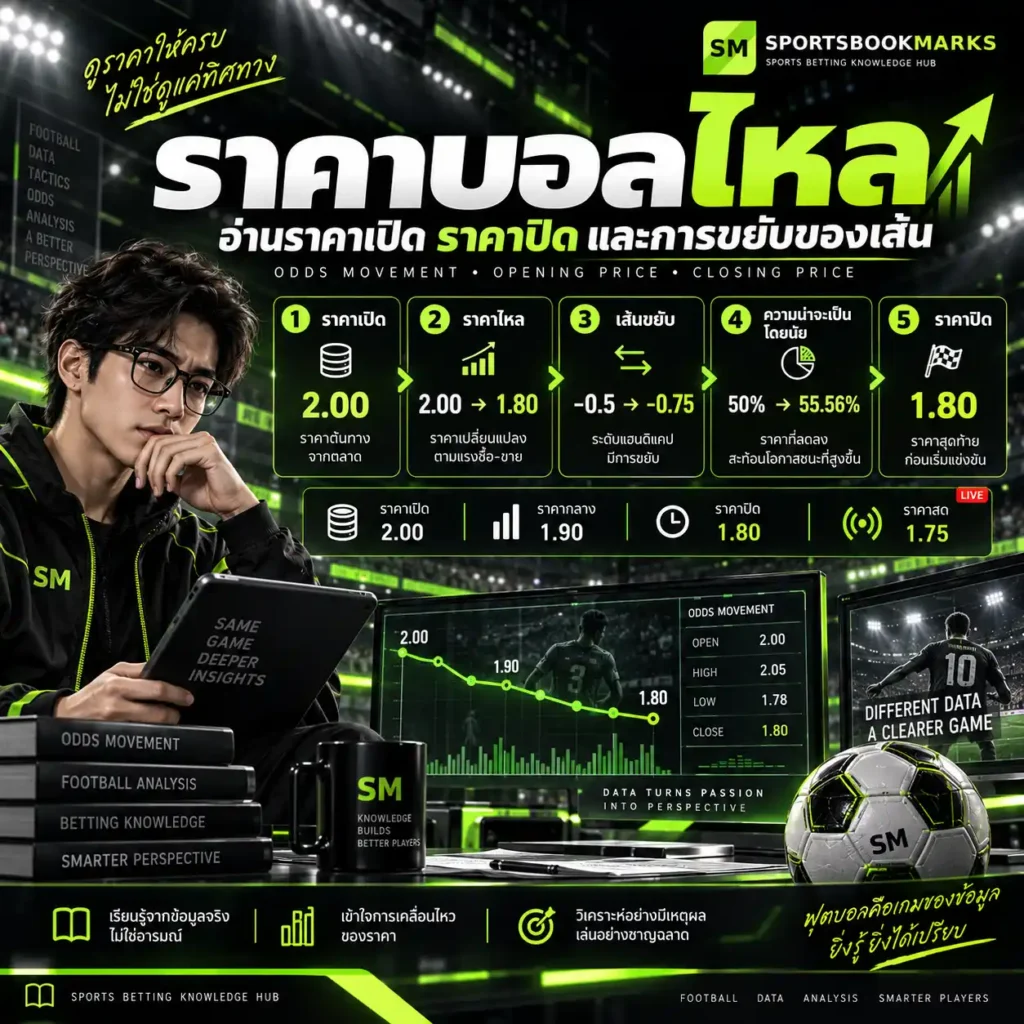 ราคาบอลไหล วิธีอ่านราคาเปิด ราคาปิด การเปลี่ยนราคา และการขยับของเส้น