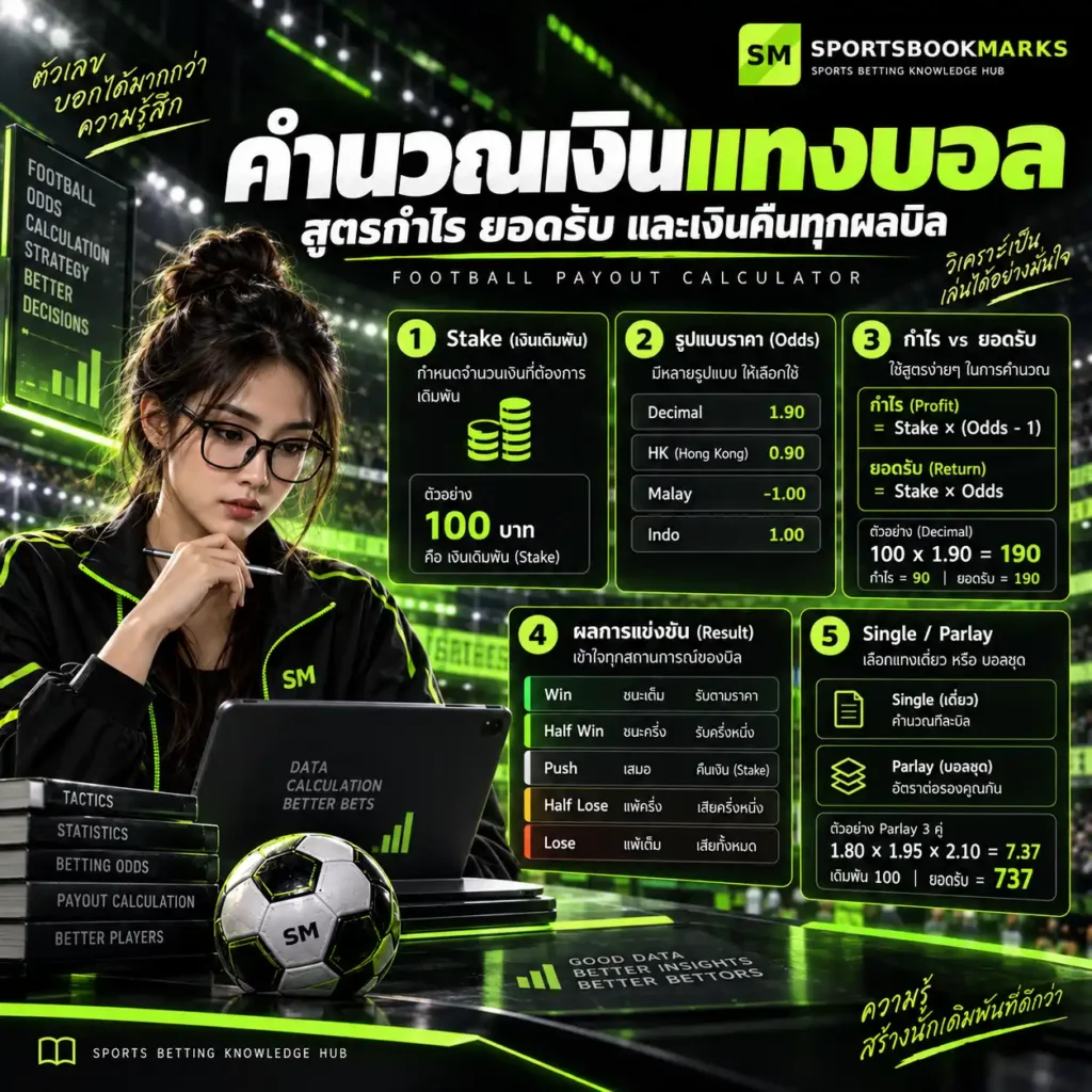 คำนวณเงินแทงบอล สูตรกำไร ยอดรับ ราคา Decimal และผลชนะครึ่งแพ้ครึ่ง