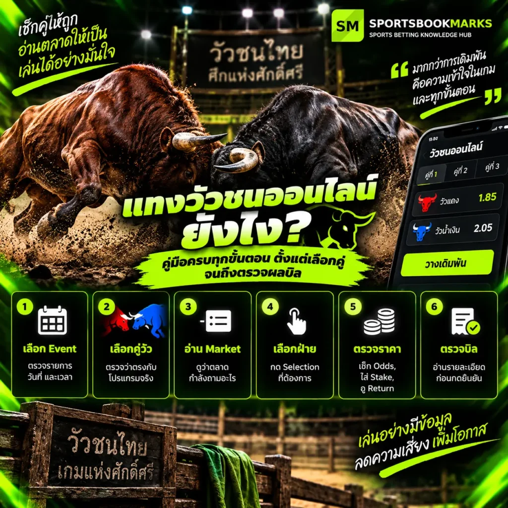 แทงวัวชนออนไลน์ยังไง คู่มือเลือก Event คู่แข่งขัน Market Selection ตรวจราคาและ Betslip