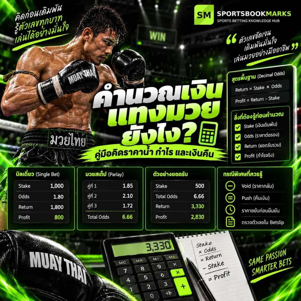 คำนวณเงินแทงมวย วิธีคิดราคาน้ำ Stake Odds Return Profit และเงินคืน