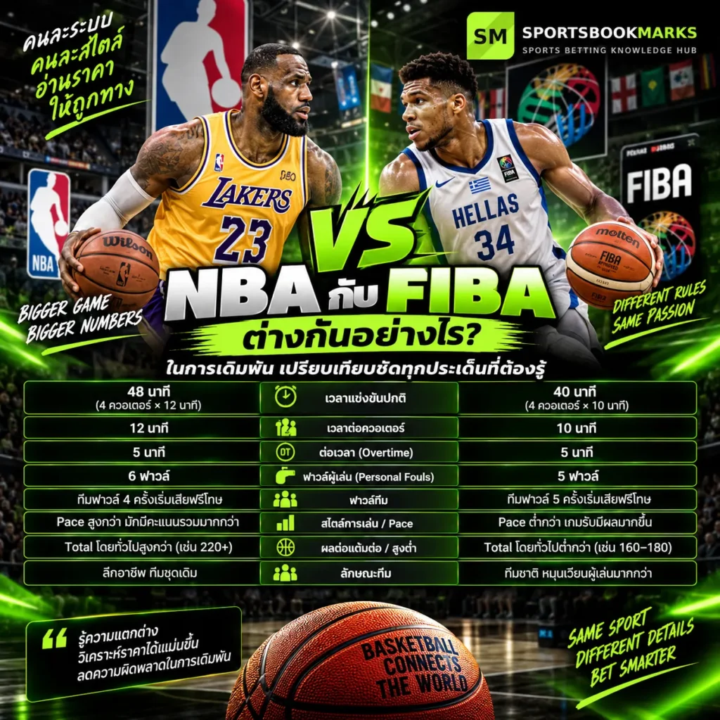 NBA กับ FIBA ต่างกันอย่างไร เปรียบเทียบเวลาแข่งขัน ฟาวล์ ต่อเวลา และการเดิมพันบาส